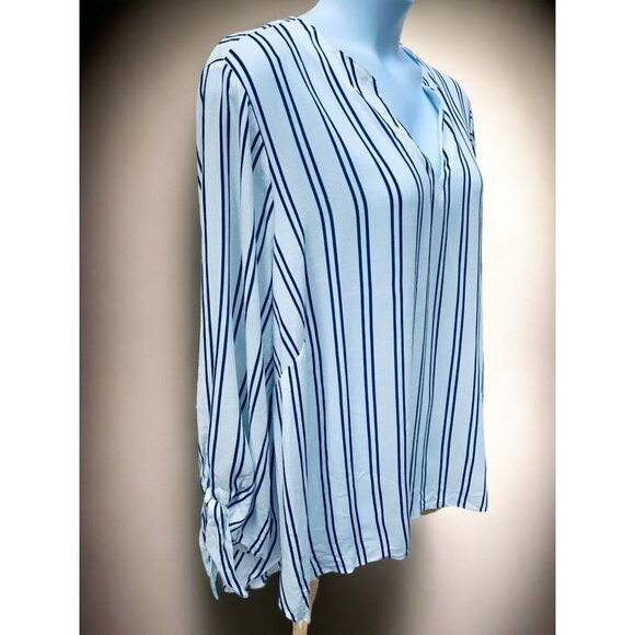 MICHAEL MICHAEL KORS BLUE WHITE STRIPED VNECK LIGHTWEIGHT NAUTICAL TUNIC TOP 2X - Picture 5 of 10
